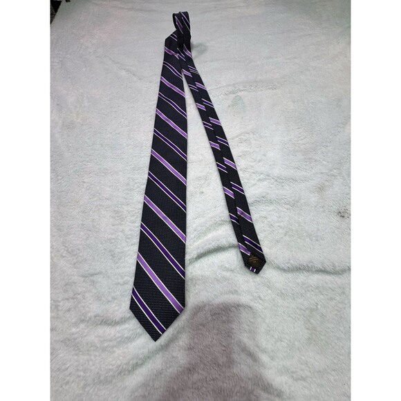 Robert Talbott Best Of Class Tie Hand Made In USA Purple Black Repp Stripe 59"L - Picture 1 of 7